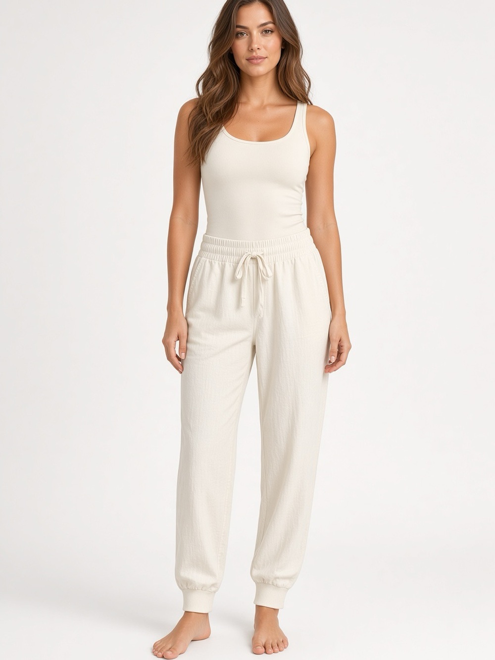 Splendid Mariella Sand Linen Lyocell Jogger Pants Large
